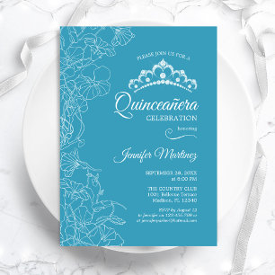 Aqua Blue Floral Quinceanera Party Einladung