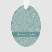 Aqua Blue Floral Swirl Erste Weihnachtsvorlage Ornament (Rückseite)