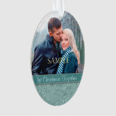 Aqua Blue Floral Swirl Erste Weihnachtsvorlage Ornament (Vorderseite)