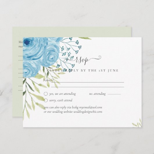 Aqua Blue Floral Wedding Postkarte (Vorne/Hinten)