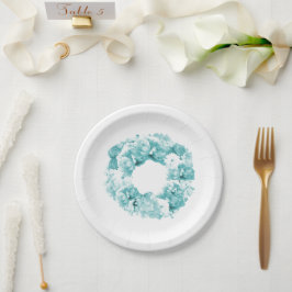 Aqua Blue Floral Wreath Wedding Paper Tellers Pappteller