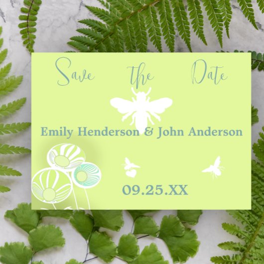 Aqua Blue Flowers und Bienen Hochzeitsempfang Save The Date