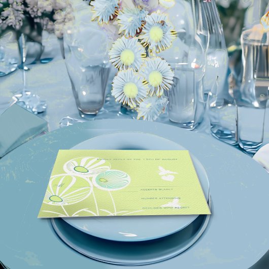 Aqua Blue Flowers und Bienen Wedding Response RSVP Karte