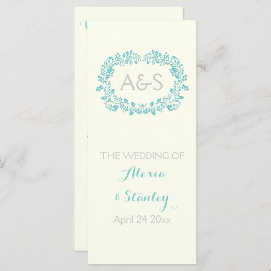 Aqua Blue Foliage Rahmen Hochzeitsprogramm Programm (Vorne/Hinten)