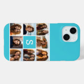 Aqua Blue Foto Collage Custom Monogram Case-Mate iPhone Hülle (Rückseite (Horizontal))