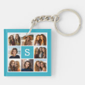 Aqua Blue Foto Collage Custom Monogram Schlüsselanhänger (Rückseite)
