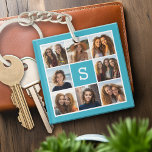 Aqua Blue Foto Collage Custom Monogram Schlüsselanhänger<br><div class="desc">Für dieses Design können Sie Instagram-Fotos verwenden. Verwenden Sie 8 quadratische Foto,  um ein einzigartiges und persönliches Geschenk zu kreieren. Oder man behalte den Hipster Welpe und macht einen trendigen Sake. Wenn Sie die Bilder anpassen müssen,  klicken Sie auf das Werkzeug anpassen,  um Änderungen vorzunehmen.</div>