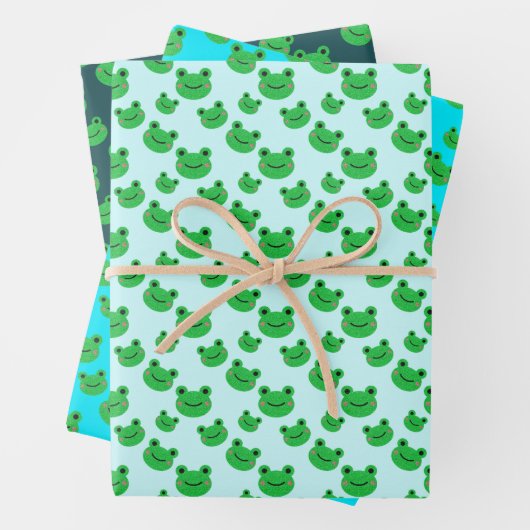 Aqua Blue Frog Pattern Geschenkpapier Set (Beispiel)