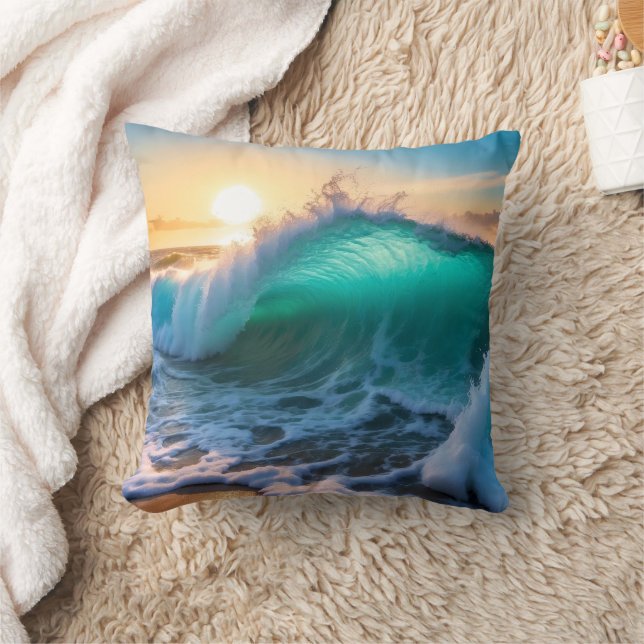 Aqua Blue Frozen Ocean Waves Seascape Kissen (Decke)