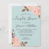 Aqua Blue ft. Blush Floral Wedding Couples Dusche Einladung (Vorderseite)