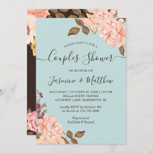 Aqua Blue ft. Blush Floral Wedding Couples Dusche Einladung