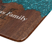 Aqua Blue funkel rustikale Holzfamilie Monogram Do Schneidebrett (Ecke)