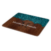 Aqua Blue funkel rustikale Holzfamilie Monogram Do Schneidebrett (Ecke)