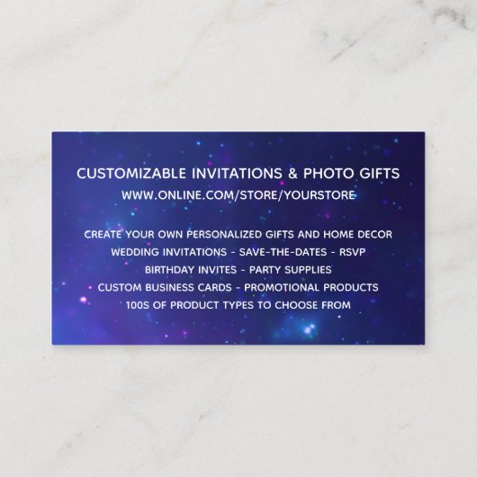 Aqua Blue Galaxy Glitzer Online Store Visitenkarte (Rückseite)