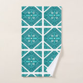 Aqua Blue Geometric Aquamarin Tile Print Muster Badhandtuch Set (Handtuch)