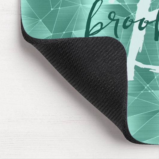 Aqua Blue Geometric Brushed Metal Script Monogram Mousepad (Ecke)