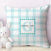 Aqua Blue Gingham Anpassbare Monogramm Kissen