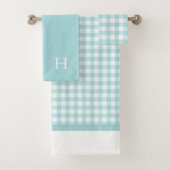 Aqua Blue Gingham Mit Monogramm Handtuch Set (Insitu)