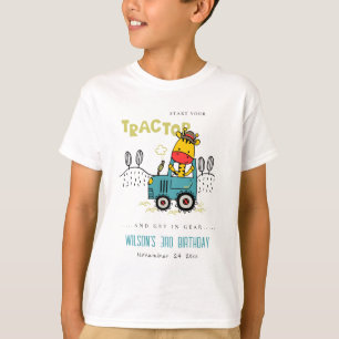 Aqua Blue Giraffe in Farm Traktor Boys Geburtstag T-Shirt