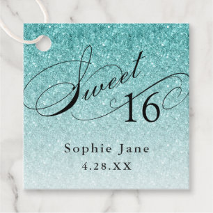 Aqua Blue Glam Glitzer Sweet 16 Personalisiert Geschenkanhänger
