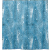 Aqua Blue Glam Glitzer Tropical Blätter Duschvorhang (Vorderseite)
