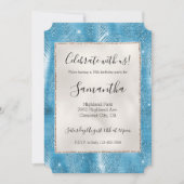 Aqua Blue Glam Glitzer Tropical Blätter Einladung (Vorderseite)