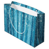 Aqua Blue Glam Tinsel Stripes Große Geschenktüte (Rückseite Schrägansicht)