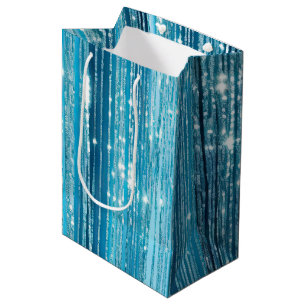 Aqua Blue Glam Tinsel Stripes Mittlere Geschenktüte