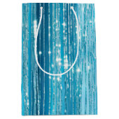 Aqua Blue Glam Tinsel Stripes Mittlere Geschenktüte (Vorderseite)