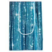 Aqua Blue Glam Tinsel Stripes Mittlere Geschenktüte (Rückseite)