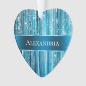 Aqua Blue Glam Tinsel Stripes Ornament (Vorderseite)