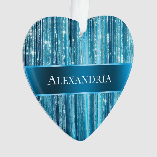 Aqua Blue Glam Tinsel Stripes Ornament (Vorderseite)