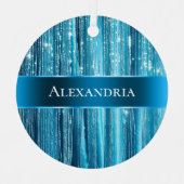 Aqua Blue Glam Tinsel Stripes Ornament Aus Metall (Vorderseite)
