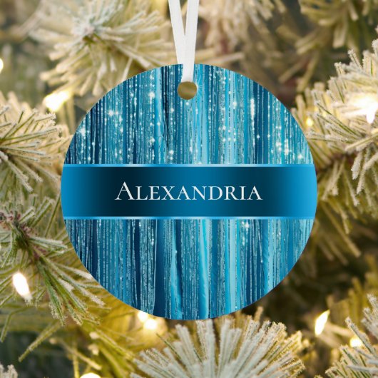 Aqua Blue Glam Tinsel Stripes Ornament Aus Metall (InSitu)