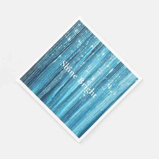 Aqua Blue Glam Tinsel Stripes Serviette (Ecke)