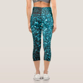 Aqua Blue glänzende Imitate Glitzer Glitzern Capri Leggings (Rückseite)