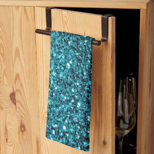 Aqua Blue glänzende Imitate Glitzer Glitzern Geschirrtuch (Drittel gefaltet)