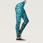 Aqua Blue glänzende Imitate Glitzer Glitzern Leggings (Rechts)