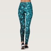 Aqua Blue glänzende Imitate Glitzer Glitzern Leggings (Rückseite)