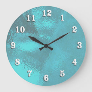 Aqua Blue Glass Look Wall Clock Große Wanduhr