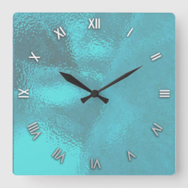 Aqua Blue Glass Look Wall Clock Quadratische Wanduhr
