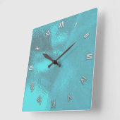 Aqua Blue Glass Look Wall Clock Quadratische Wanduhr (Winkel)