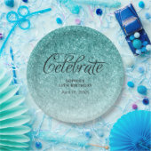 Aqua Blue Glitzer Celebrate Personalisiert Pappteller (Party)