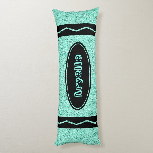 Aqua Blue Glitzer Crayon Individuelle Name Kissen (Rückseite (Vertikal))