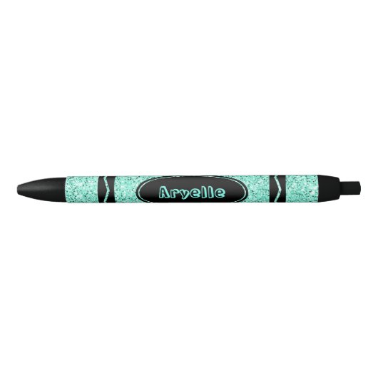 Aqua Blue Glitzer Crayon Individuelle Name Push Pe Kugelschreiber (Vorderseite)