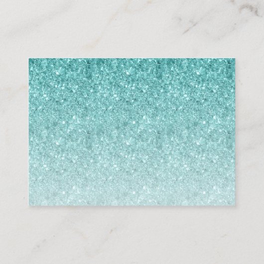 Aqua Blue Glitzer Extravagante Skriptdetails Begleitkarte (Rückseite)