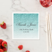 Aqua Blue Glitzer Glam Personalisiert Serviette (Beispiel)