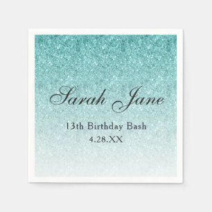 Aqua Blue Glitzer Glam Personalisiert Serviette