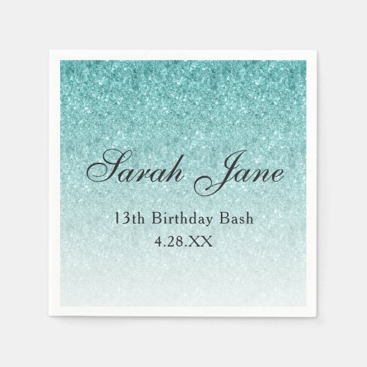 Aqua Blue Glitzer Glam Personalisiert Serviette (Vorderseite)