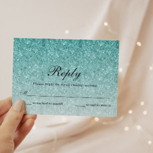 Aqua Blue Glitzer Glam Personalisierte Antwortkart RSVP Karte